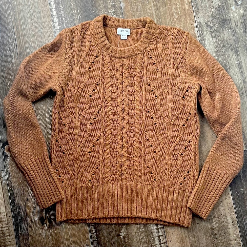 J Crew Camel Tan Cable Knit Sweater Wool